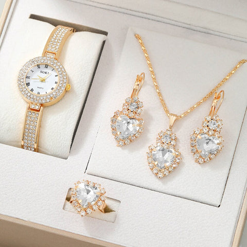 5pcs Dainty Quartz Watch With Jewelry Set